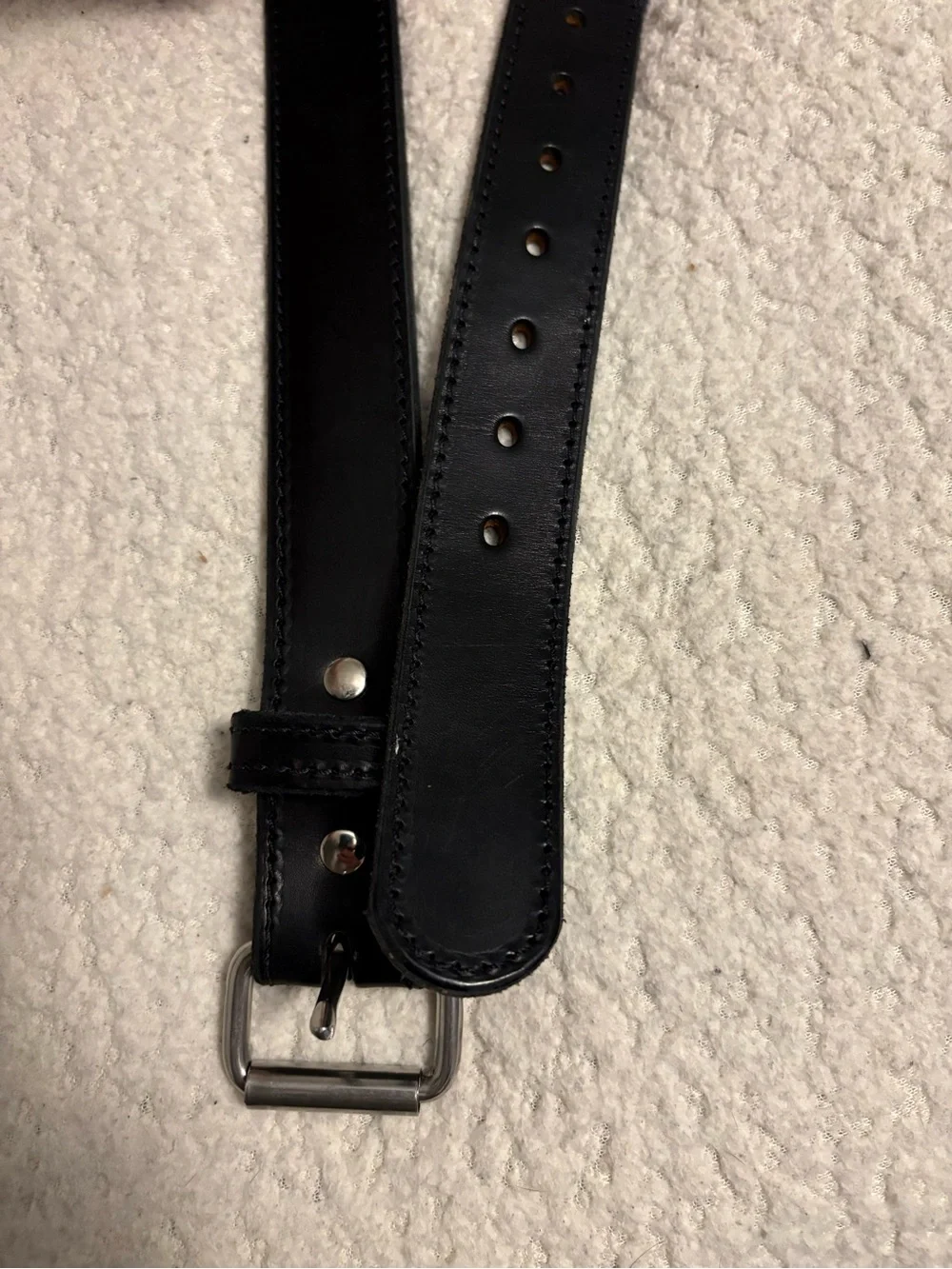Men's Black Leather Belt Bag Strap with Polished Hardware